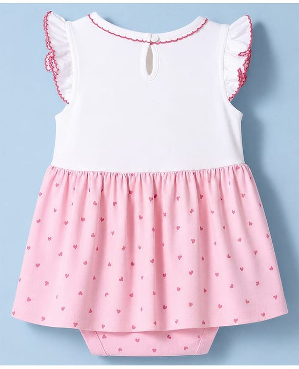 Babyhug 100% Cotton Interlock Knit Sleeveless Polka Dot & Bunny Printed Onesies With Hairband - Pink