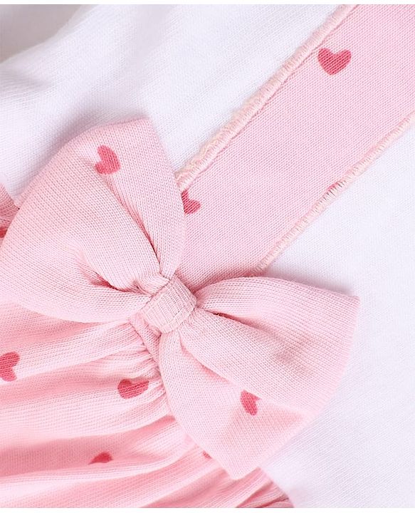 Babyhug 100% Cotton Interlock Knit Sleeveless Polka Dot & Bunny Printed Onesies With Hairband - Pink