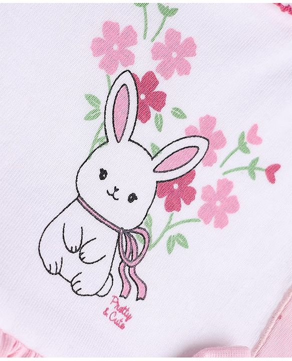 Babyhug 100% Cotton Interlock Knit Sleeveless Polka Dot & Bunny Printed Onesies With Hairband - Pink