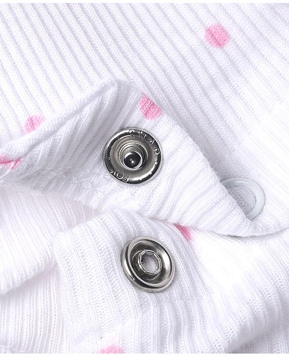 Babyhug 100% Cotton Rib Knit Sleeveless Frock Style Onesie With Polka Dots Print & Animal Applique - White & Pink
