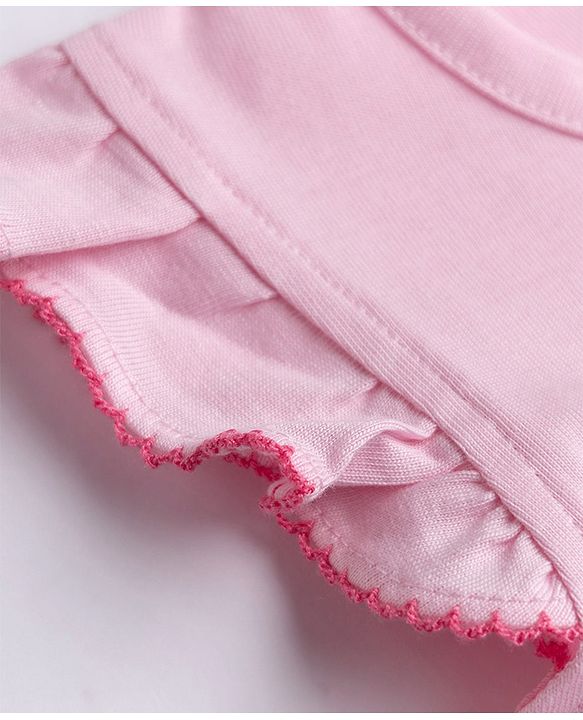 Babyhug 100% Cotton Interlock Knit Half Sleeves Romper With Floral Print & Bow Applique - Pink