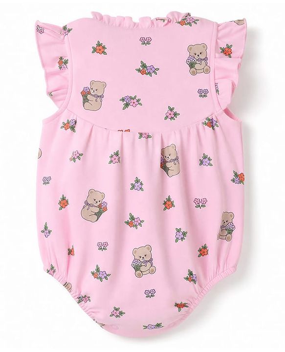 Babyhug 100% Cotton Interlock Knit Sleeveless Frill Detailing Onesies With Floral Print - Pink