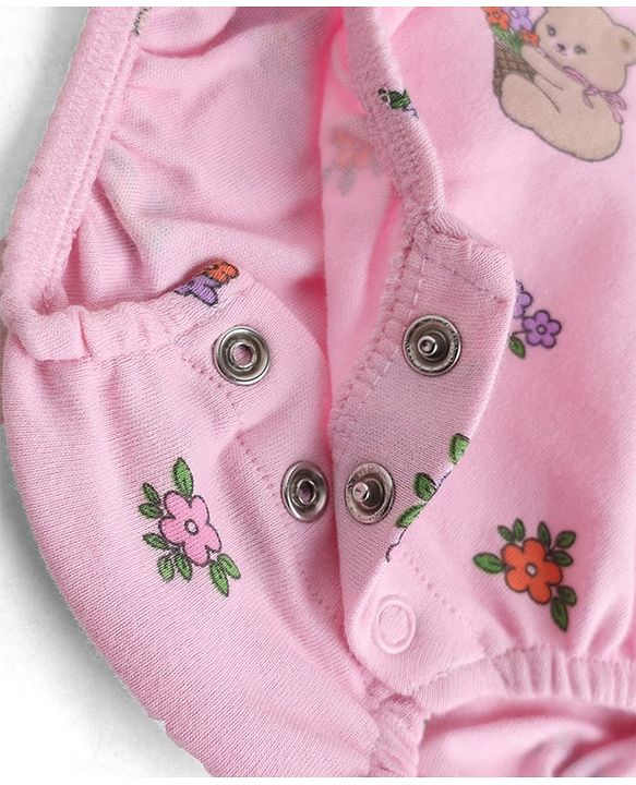 Babyhug 100% Cotton Interlock Knit Sleeveless Frill Detailing Onesies With Floral Print - Pink