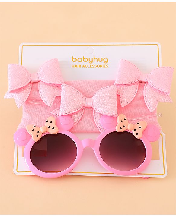 Babyhug Hair Accessories With Sunglasses Combo Set - Pink
