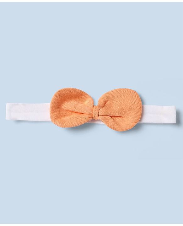 Babyhug 100% Cotton Knit Sleeveless Floral Printed Onesies With Hairband & Bow Applique- Orange