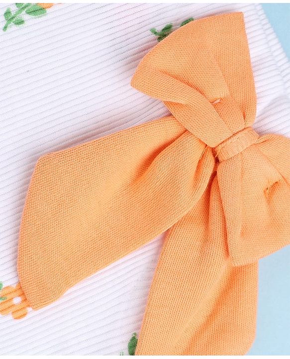 Babyhug 100% Cotton Knit Sleeveless Floral Printed Onesies With Hairband & Bow Applique- Orange