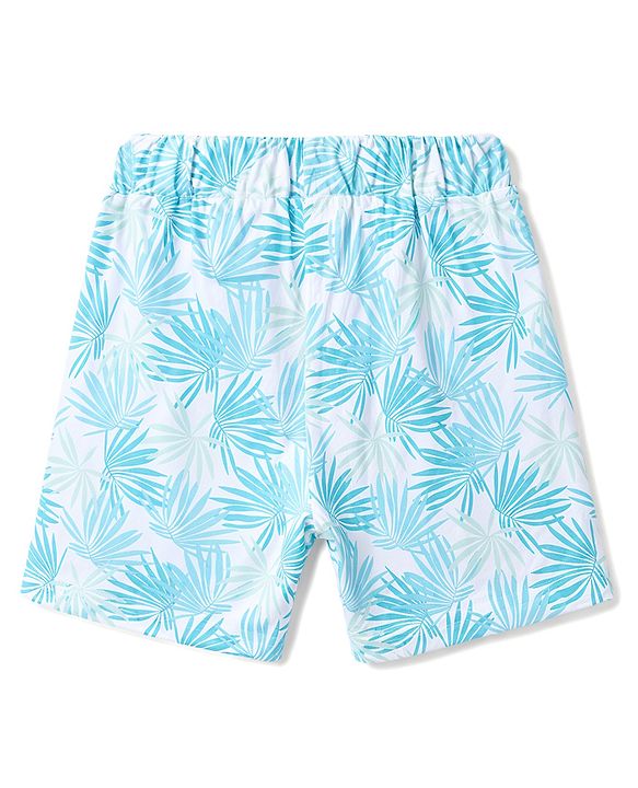 Babyhug 100% Cotton Single Jersey Knit Half Sleeves Shirt & Shorts Co-ords With Tropical Print - Light Blue