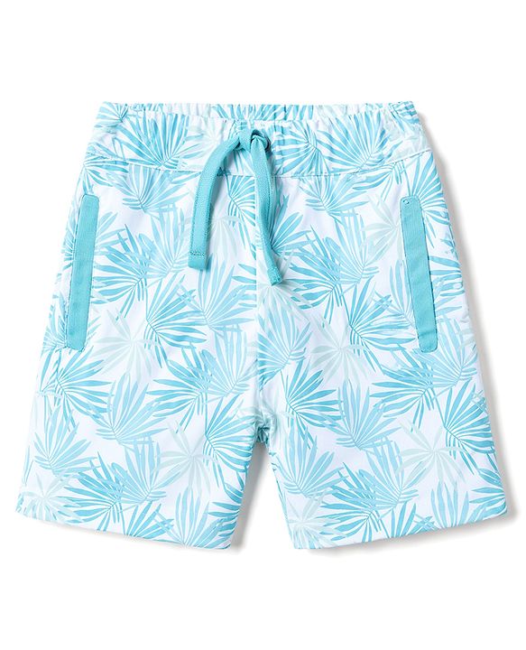Babyhug 100% Cotton Single Jersey Knit Half Sleeves Shirt & Shorts Co-ords With Tropical Print - Light Blue