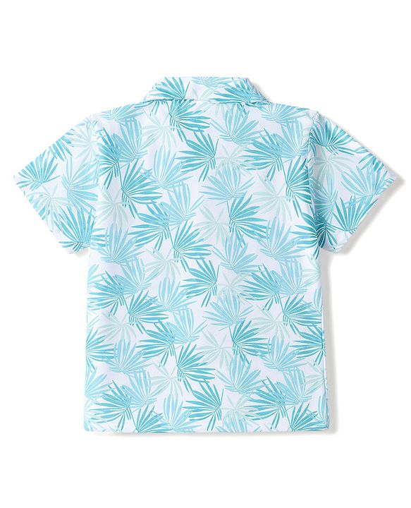 Babyhug 100% Cotton Single Jersey Knit Half Sleeves Shirt & Shorts Co-ords With Tropical Print - Light Blue