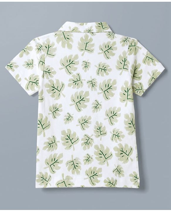 Babyhug 100% Cotton Single Jersey Knit Half Sleeves Leafy Printed Co-Ords Shirt & Shorts Set - White