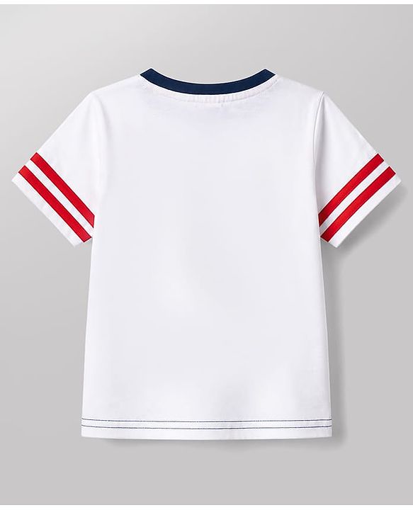 Babyhug Single Jersey Knit Half Sleeves Cut & Sew Colour Block Number Printed Henley T-Shirt & Shorts Set - Navy & Red