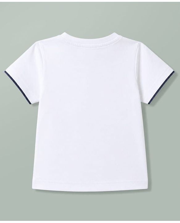 Babyhug Single Jersey Knit Half Sleeves Striped T-Shirt & Shorts Set With Bow Applique - White