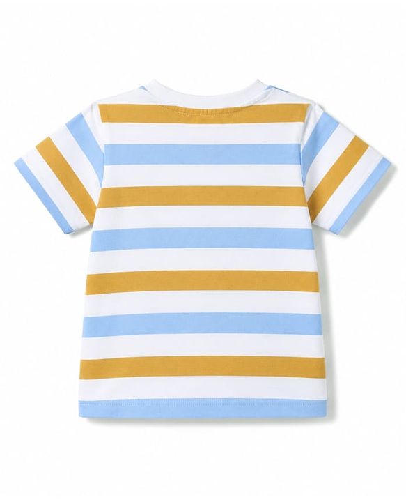 Babyhug 100% Cotton Single Jersey Knit Half Sleeves Striped & Bear Printed T-Shirt & Shorts Set - White