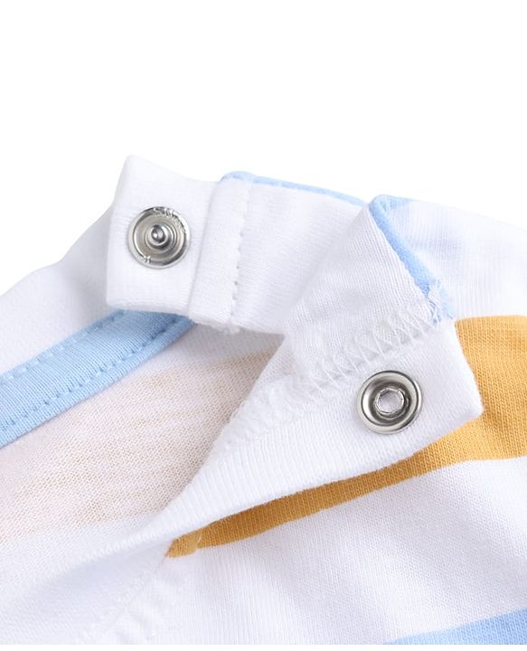 Babyhug 100% Cotton Single Jersey Knit Half Sleeves Striped & Bear Printed T-Shirt & Shorts Set - White