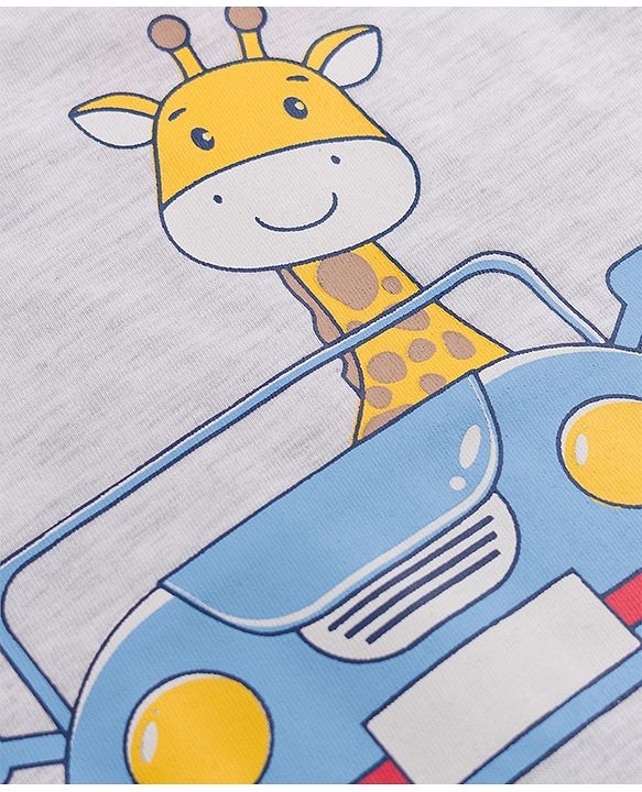 Babyhug 100% Cotton Knit half Sleeves Car & Giraffe Printed T-Shirt & Shorts Set - Red
