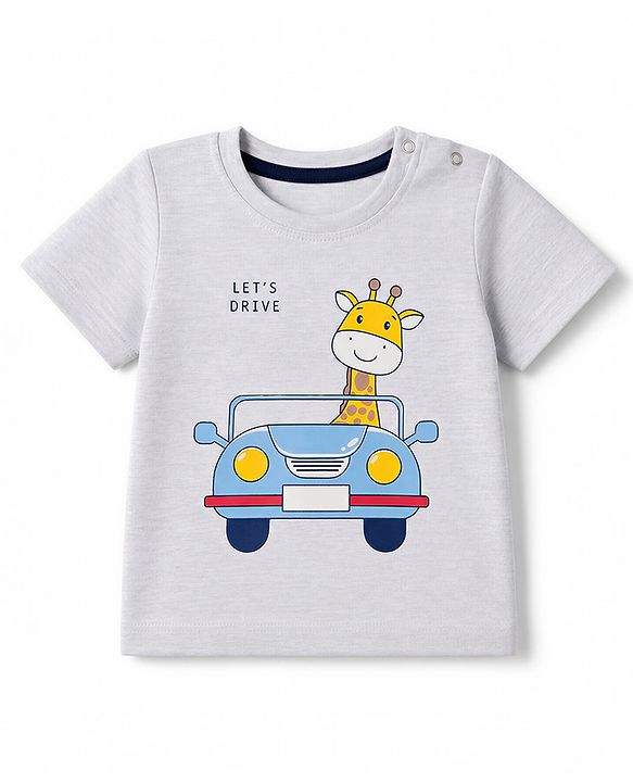 Babyhug 100% Cotton Knit half Sleeves Car & Giraffe Printed T-Shirt & Shorts Set - Red