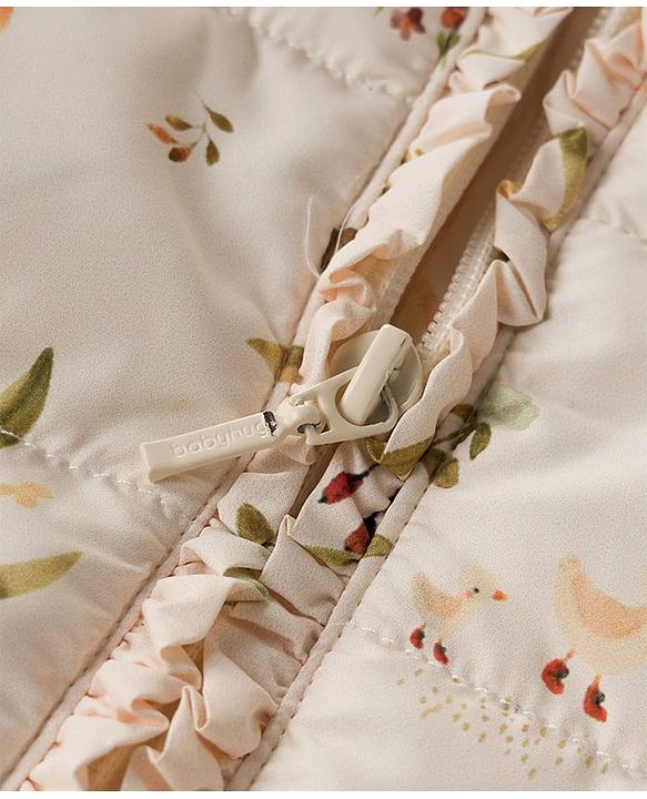 Babyhug Woven Full Sleeves Floral & Squirrel Printed Hooded Padded Jacket - White