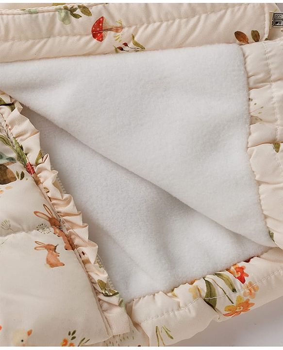 Babyhug Woven Full Sleeves Floral & Squirrel Printed Hooded Padded Jacket - White