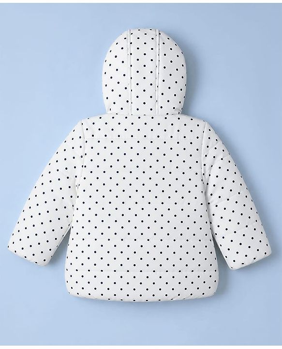Babyhug Woven Full Sleeves Polka Dots Printed Hooded Padded Jacket - White