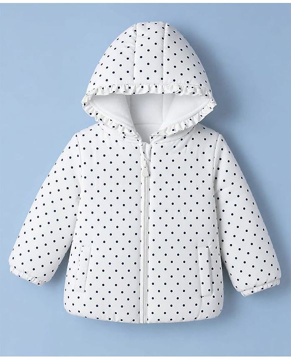 Babyhug Woven Full Sleeves Polka Dots Printed Hooded Padded Jacket - White