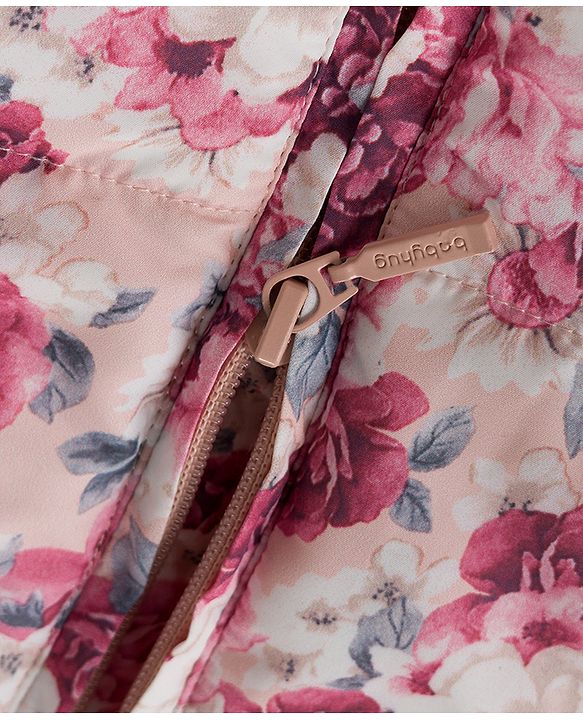 Babyhug Woven Full Sleeves Floral Printed Hooded Padded Jacket - Pink