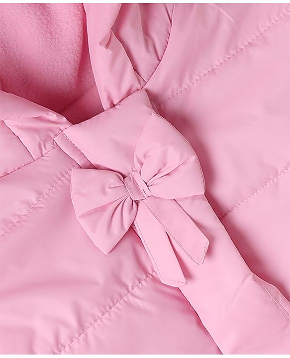 Babyhug Woven Full Sleeves  Hooded Jacket With Bow Applique - Pink