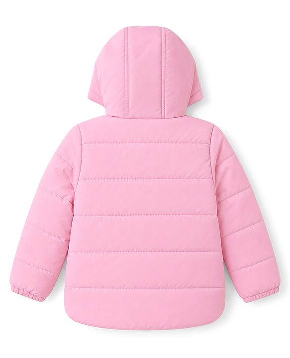 Babyhug Woven Full Sleeves  Hooded Jacket With Bow Applique - Pink