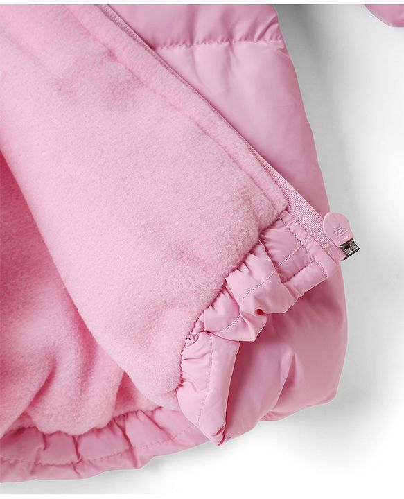 Babyhug Woven Full Sleeves  Hooded Jacket With Bow Applique - Pink