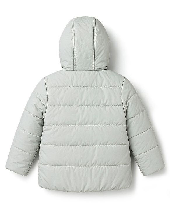 Babyhug Woven Hooded Padded Jacket with Full Sleeves and Bow Detail - Sea Green