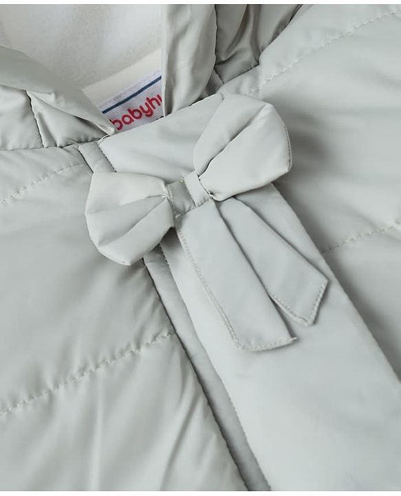 Babyhug Woven Hooded Padded Jacket with Full Sleeves and Bow Detail - Sea Green