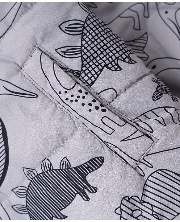 Babyhug Woven Reversible Jackets with Full Sleeves and Dinosaur Print in Grey for 6-9 Months