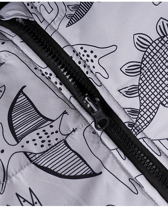 Babyhug Woven Reversible Jackets with Full Sleeves and Dinosaur Print in Grey for 6-9 Months