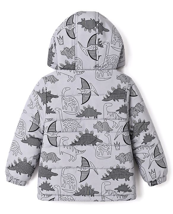 Babyhug Woven Reversible Jackets with Full Sleeves and Dinosaur Print in Grey for 6-9 Months