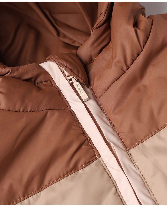 Babyhug Woven Padded Winter Hooded Jacket with Full Sleeves and B Applique in Brown