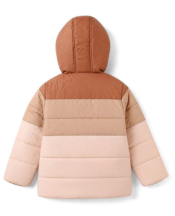 Babyhug Woven Padded Winter Hooded Jacket with Full Sleeves and B Applique in Brown