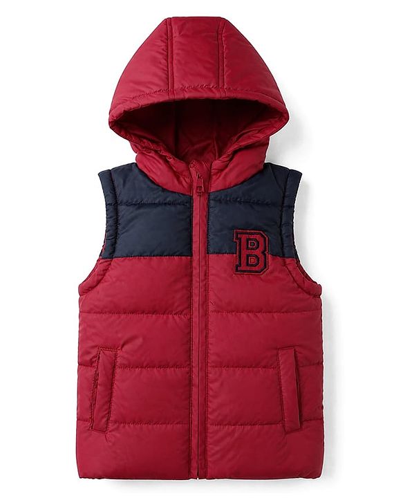 Babyhug Woven Sleeveless Padded Winter Hooded Jacket - Maroon