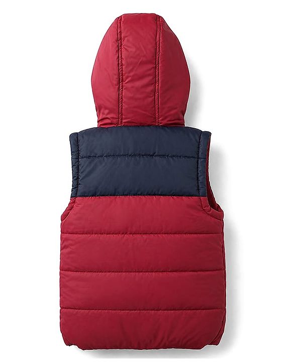 Babyhug Woven Sleeveless Padded Winter Hooded Jacket - Maroon