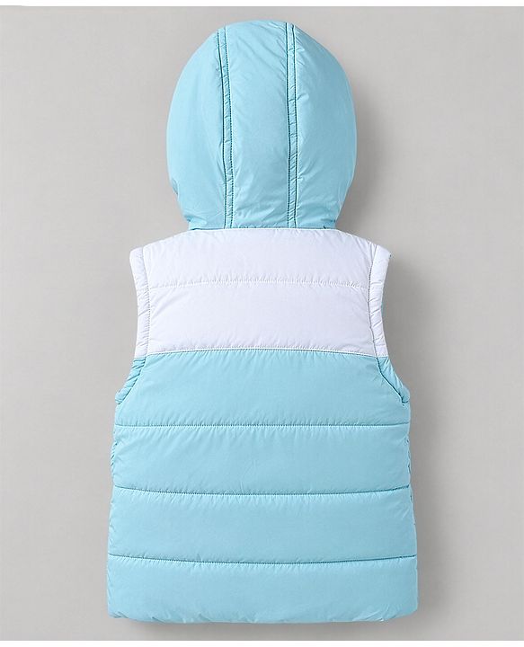 Babyhug Woven Sleeveless Hooded Padded Jacket with Letter B Patch - Light Blue