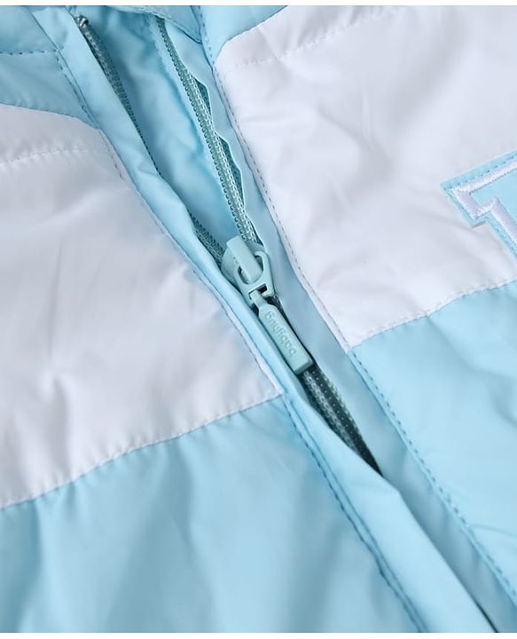Babyhug Woven Sleeveless Hooded Padded Jacket with Letter B Patch - Light Blue