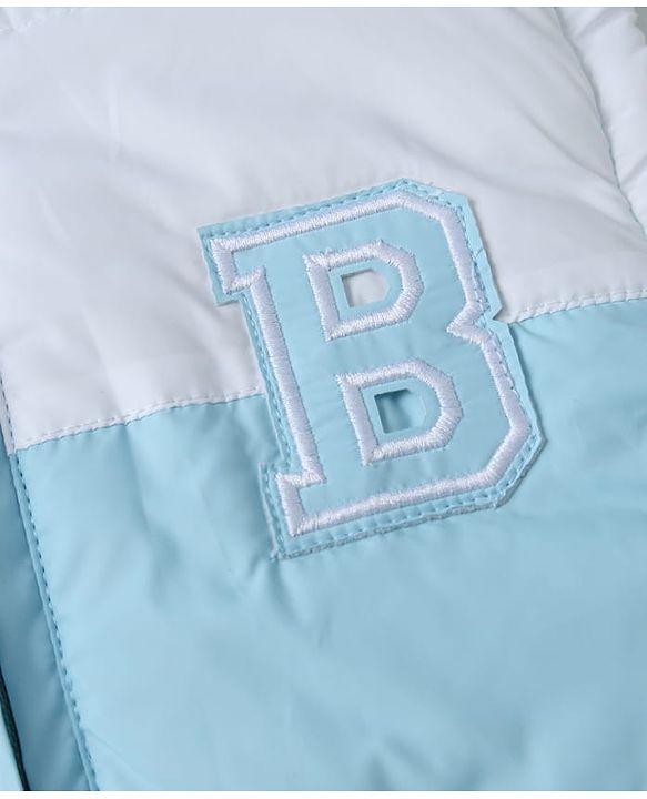 Babyhug Woven Sleeveless Hooded Padded Jacket with Letter B Patch - Light Blue