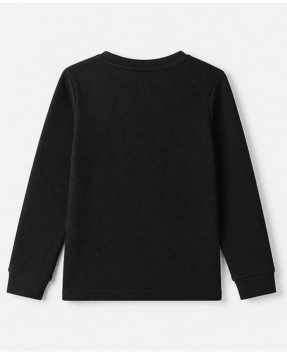 Pine Kids Knit Solid Thermal Vest with Full Sleeves in Black