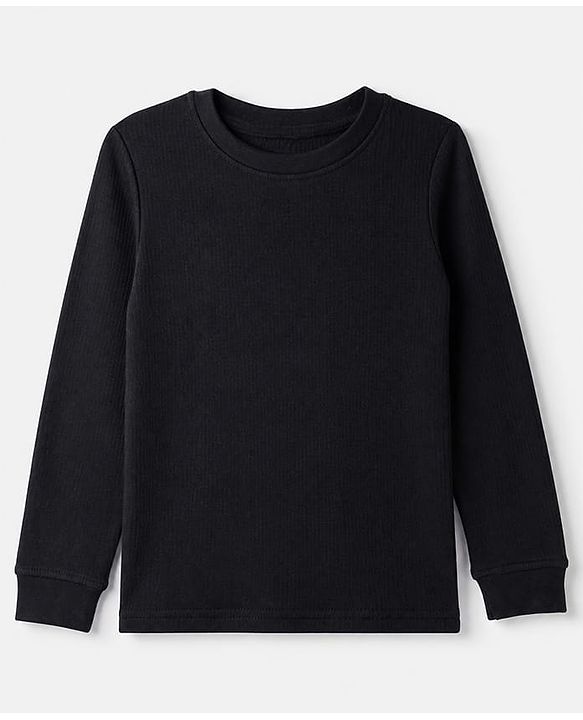 Pine Kids Knit Solid Thermal Vest with Full Sleeves in Black