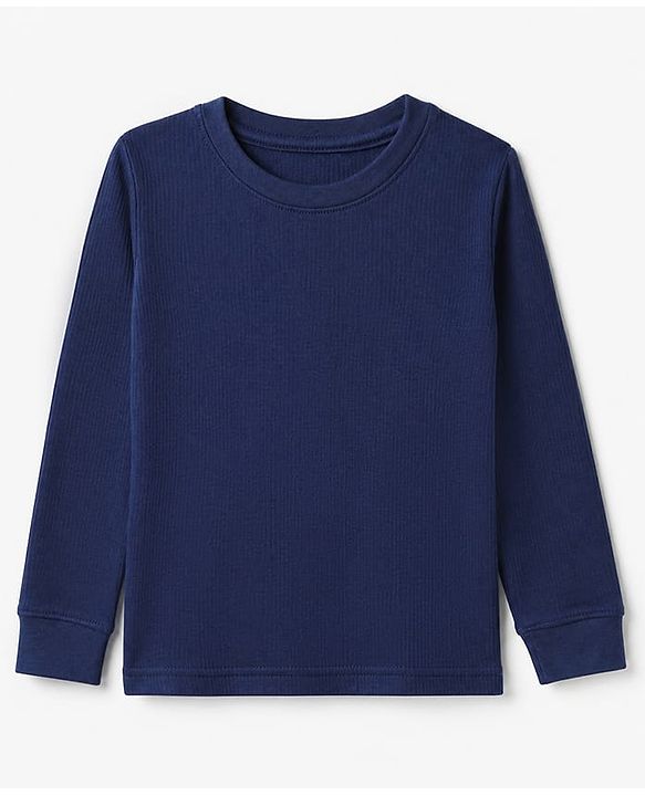 Pine Kids Cotton Ribbed Knit Solid Thermal Top with Full Sleeves - Blue