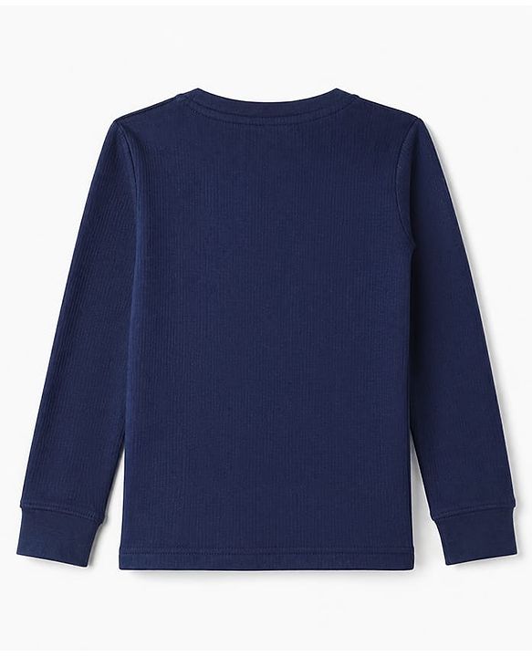 Pine Kids Cotton Ribbed Knit Solid Thermal Top with Full Sleeves - Blue