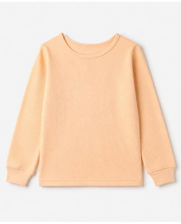 Pine Kids Cotton Blend Knit Solid Thermal Tops with Full Sleeves - Peach