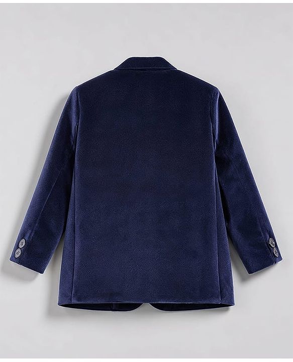 Babyhug Woven Full Sleeves Solid Three Piece Party Suit With Bow - Navy Blue