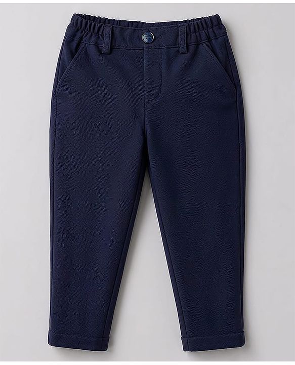 Babyhug Woven Full Sleeves Solid Three Piece Party Suit With Bow - Navy Blue