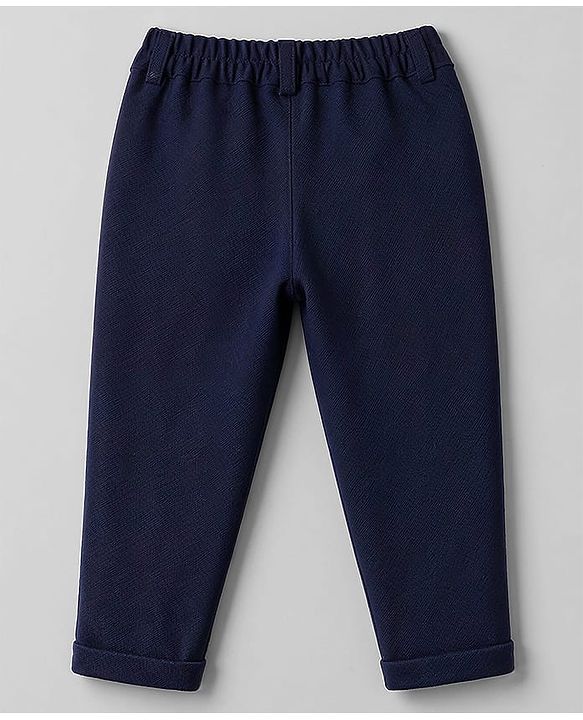 Babyhug Woven Full Sleeves Solid Three Piece Party Suit With Bow - Navy Blue