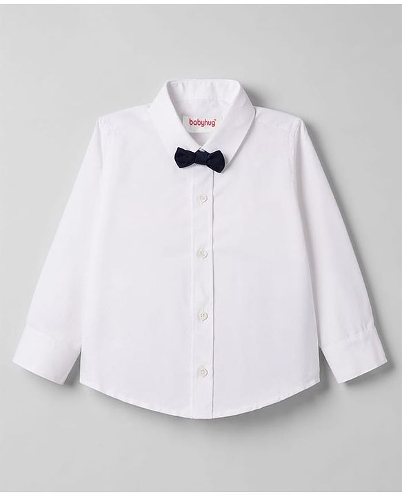 Babyhug Woven Full Sleeves Solid Three Piece Party Suit With Bow - Navy Blue