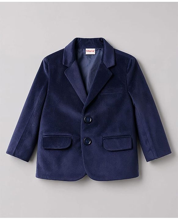 Babyhug Woven Full Sleeves Solid Three Piece Party Suit With Bow - Navy Blue